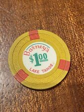 RARE VINTAGE BARNEY'S $1 CASINO CHIP SOUTH LAKE TAHOE NEVADA YELLOW KEY MOLD picture