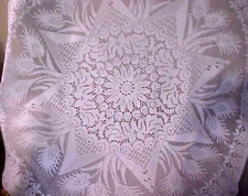 Vintage White Lace Round Tablecloth Floral and Stars - 42