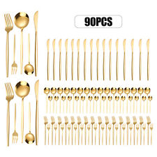 90pcs/Set Gold Silverware 410 Stainless Steel Flatware Sets Dishwasher Safe	 picture