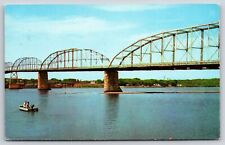 Lyons Fulton Bridge~Clinton Iowa~Mississippi River~Fishing~Vintage Postcard picture