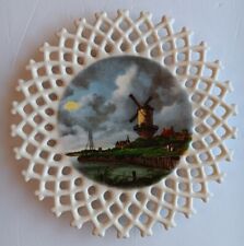 Porcelain Plate Old Windmill, Cottage and Boat Scene Open Lattice Initialed 2006 picture