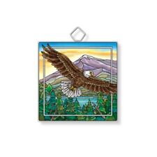 Amia Soaring Bald Eagle Painted Glass Square Shaped Suncatcher Mountain 42954 S picture