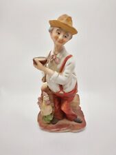 Vtg Porcelain Figurine Old Farmer Feeding Rooster Barnyard Country Decor 1970s picture