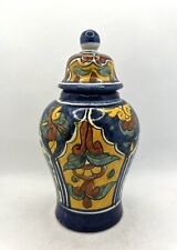 Vintage Hand Painted Talavera Mexican Pottery Ginger Jar Lidded Urn Canister picture