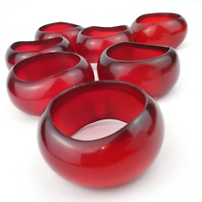 7 Red Retro Acrylic Napkin Rings Rounded  Unique Shape Vintage Set Of 7 picture
