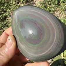 195g Natural Rainbow Cat's eye Obsidian Quartz Palm Crystal Healing Gift Decor  picture