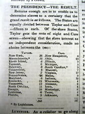 1848 newspaper WHIG PARTY candidate ZACHARY TAYLOR is ELECTED US PRESIDENT picture