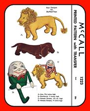 Stuffed Animals DASCHUND Lion HUMPTY DUMPTY McCall 1223 VTG 1945 Craft Pattern picture
