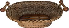 Vintage Farmhouse European Rustic Rattan Basket Wood Handles & Bottom -Laundry picture