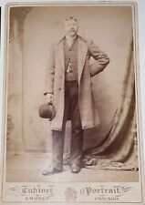RARE c.1880's CABINET CARD MAN WITH BOWLER DERBY HAT L.W. FELT PHOTO CHICAGO ILL picture