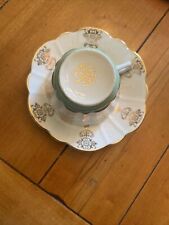 Vintage REGENCY English Cream gold Lt, Green Fine Bone China Tea Cup & Saucer picture