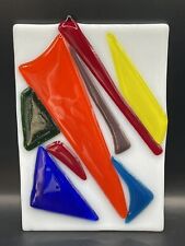 Fused Art Glass Stylized Abstract Design Rectangle Decor Piece Handmade picture