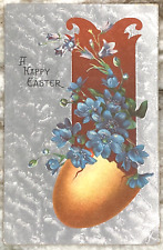 A Happy Easter Silver Foil Egg & Flowers 1909 Embossed DB Postcard 417 picture