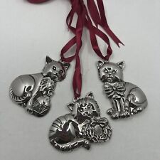 Vintage Gorham Set of 3 Cats Silver-plated Christmas Ornaments picture