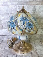 Vintage Underwriters Laboratories Portable Table Lamp Blue Floral Pattern Glass  picture