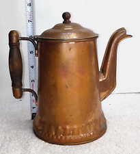 Old Handmade Antique Copper Tea & Coffee Pot Wood Handle / Primitive Collectable picture