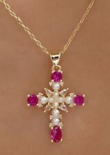 Gorgeous Gold Plated And Crystal Cross With Pearls BNIB Made With Swarovski picture