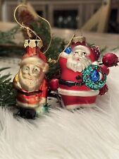 Lot Of 2 Vintage Santa THOMAS PACCONI Style Blown Glass Christmas Ornament picture