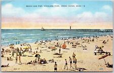 1956 Beach And Pier Highland Park Grand Haven Michigan MI Posted Postcard picture