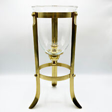 Vintage 90s Tall Glass Hurricane Candle Holder with Brass Plated Curved Frame picture