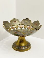 VTG Brass Pedestal Footed Etched Decorated Dish Penco Industries Made in India picture