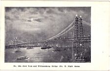 New York and Williamsburg Bridge Night Scene New York City Divided Postcard picture