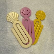 Vintage Le Clip Large Plastic Paper Clips Smiley Shell And Sunflower 70’s picture