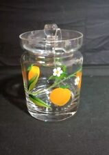 VINTAGE Hand Painted Glass ORANGES MARMALADE/JELLY JAR W/Lid & Spoon Hungary EUC picture