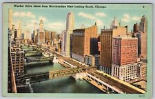 WACKER DRIVE TAKEN FROM MERCHANDISE MART LOOKING SOUTH CHICAGO VINTAGE POSTCARD picture