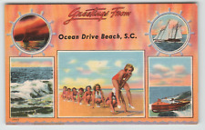 Postcard Linen Greetings From Ocean Drive Beach, SC Multi View picture