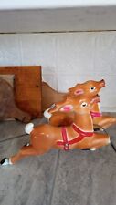 Vintage 1970s Empire Blow Mold Table Top Hard Plastic Set 2 Christmas Reindeer picture