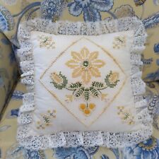 Sunflower Daisies Vintage Candlewick French Knot Thread Embroidered Pillow picture