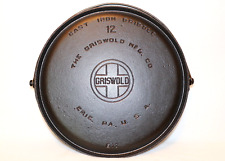 Flat No. 12 GRISWOLD Large Block 617 BAILED GRIDDLE Cast Iron Pizza Pan Cookware picture