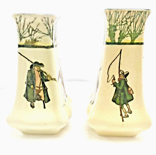 A PAIR OF VERY RARE ROYAL DOULTON IZAAK WALTON HAND PAINTED FISHERMAN VASES V/G picture