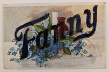 Greetings To Fanny Glittered Postcard~Antique~Forget Me Nots~Navy Glitter picture