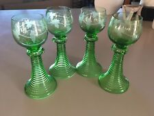 Vintage Green Leaf Etched Roemer Wine Glasses with Prunts (Set Of 4) picture