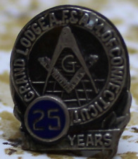 VTG CT. GRAND LODGE MASONIC 25 YEAR SERVICE LAPEL PIN STERLING SILVER 1/2''INCH picture
