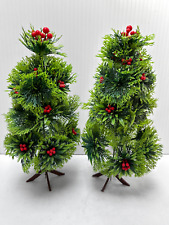 VINTAGE Set of 2 Vintage Plastic Tabletop Christmas Trees - Holly 15 inches tall picture