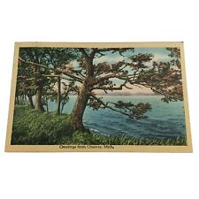 Greetings from Onaway Michigan Linen Postcard Lake 1940s Posted 1 Cent Stamp  picture