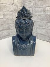 Asian Empress Ceramic Bust Woman Statue Figurine Blue Rare Zen Buddha 11” HTF picture