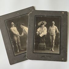 Antique Cabinet Card Photograph Clown Meets Acrobat Strong Man Broadway NY picture