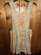 Vintage Yellow Floral w/ Green Trim Open Back Full Bib Two Pocket Apron picture