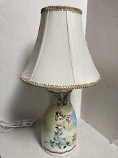 Vintage Stiffel Table Lamp 20.5” White W/Pink Flowers Orig Linen Shade Ceramic picture