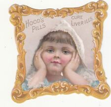 Hood's Pills Girl w Hands to Face Lace Bonnet Lowell MA Vict Card 1880s picture