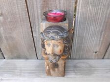 Antique WOODEN CANDLE HOLDER Catholic Religious Altar Crucifix Cross Church picture