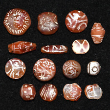 15 Large Ancient Rare Etched Carnelian Beads in very Good Condition picture