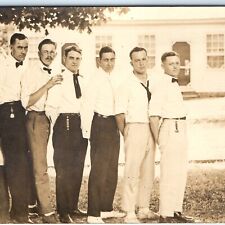 c1910s Group Cool Men Pose RPPC Watch Fob Job Coworkers? Real Photo Dapper A160 picture