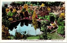 Trout Pool in Butchart's Gardens Victoria BC Canada Hand Color Vintage Postcard picture