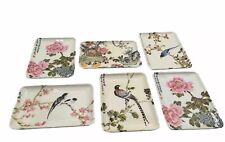 Vtg Bird Flowers Oriental Trinket Trays Made In Italy Set Of 6 Decorative Craft picture
