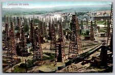 California Oil Wells Birds Eye View Industrial Park Mountains Vintage Postcard picture